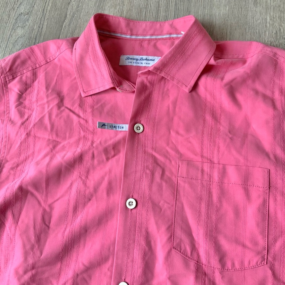 Tommy Bahama Coral Pink Short Sleeve Button-Down Shirt - Picture 11 of 15